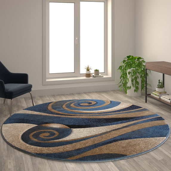 Flash Furniture Coterie Round Contemporary Beige, Blue Area Rug, 8' x 8'