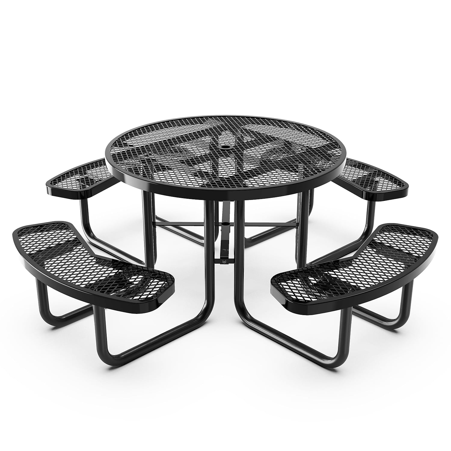 Black Metal Round Outdoor Picnic Table with Mesh Seats