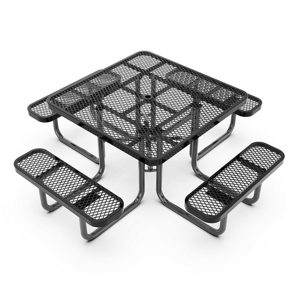 Flash Furniture Creekside Square Outdoor Picnic Table with Mesh Top and Seats Black (SLFEMS46BK)
