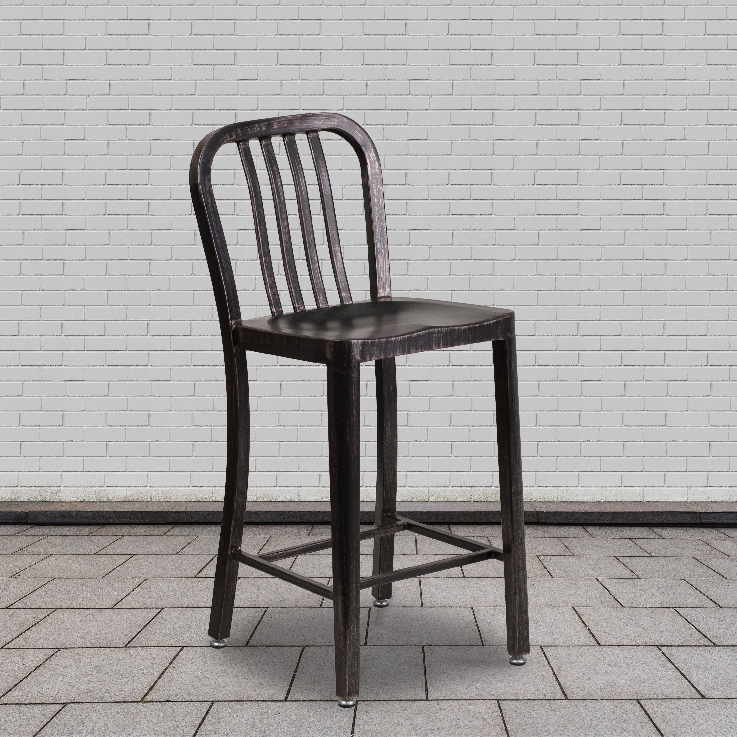 Flash Furniture Curved Slat Back Bar Stool, Black Antique Gold