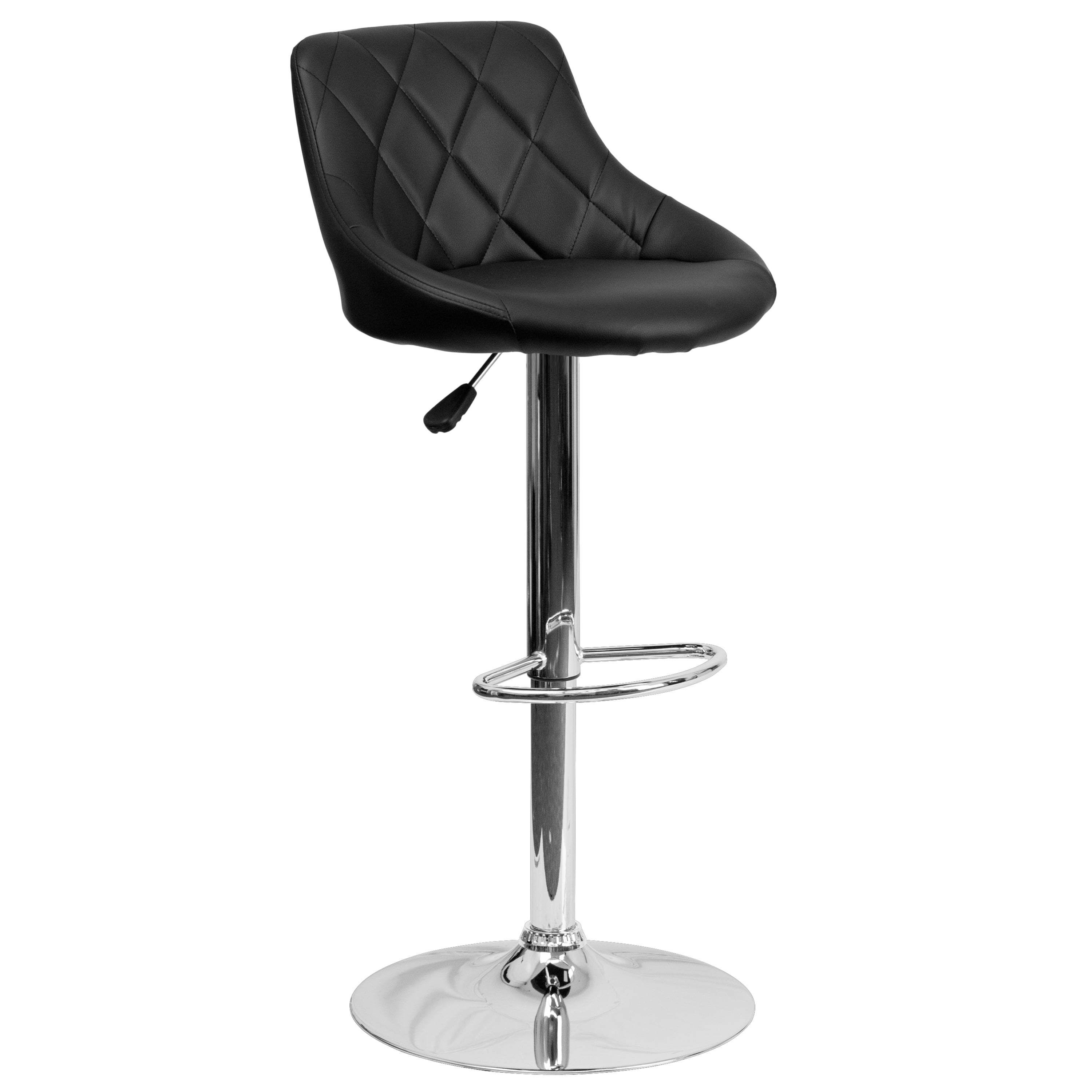 Flash Furniture Dale Contemporary Black Vinyl Bucket Seat Adjustable Height Barstool with Diamond Pattern Back and Chrome Base Walmart
