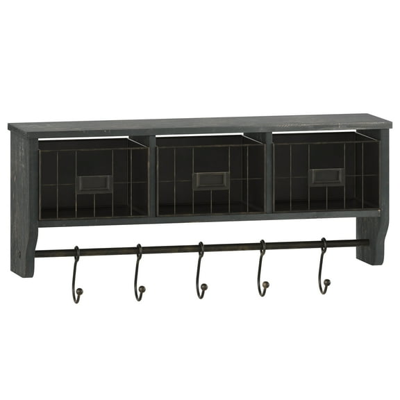 Flash Furniture Daly Rustic Rectangle Wood Coat Rack with Shelf/Storage, Black Wash