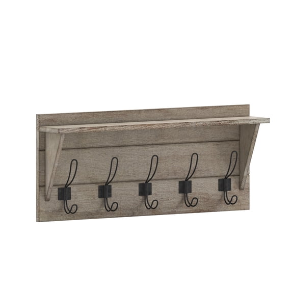 Flash Furniture Daly Rustic Rectangle Wood Coat Rack with Shelf/Storage, Pine