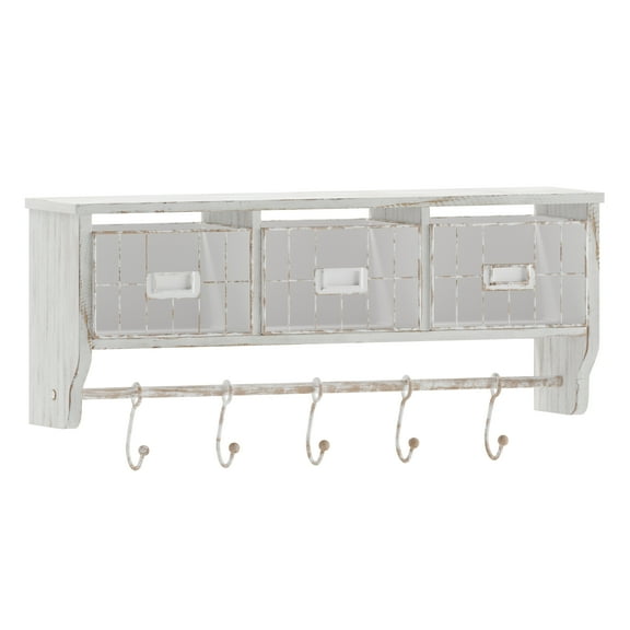 Flash Furniture Daly Rustic Rectangle Wood Coat Rack with Shelf/Storage, White Wash