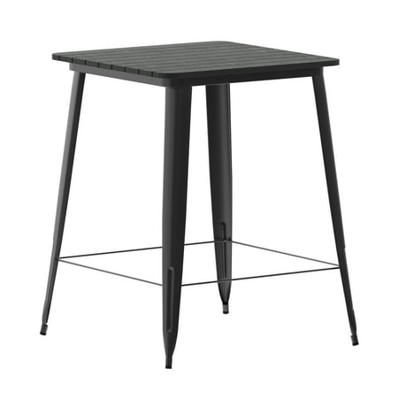 Flash Furniture Declan 31.5" Square Adjustable Poly Resin Patio Bar Table, Black