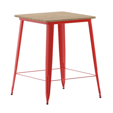 Flash Furniture Declan Commercial Collection 31.5" Patio Bar Table with Red Steel Base, Brown/Red