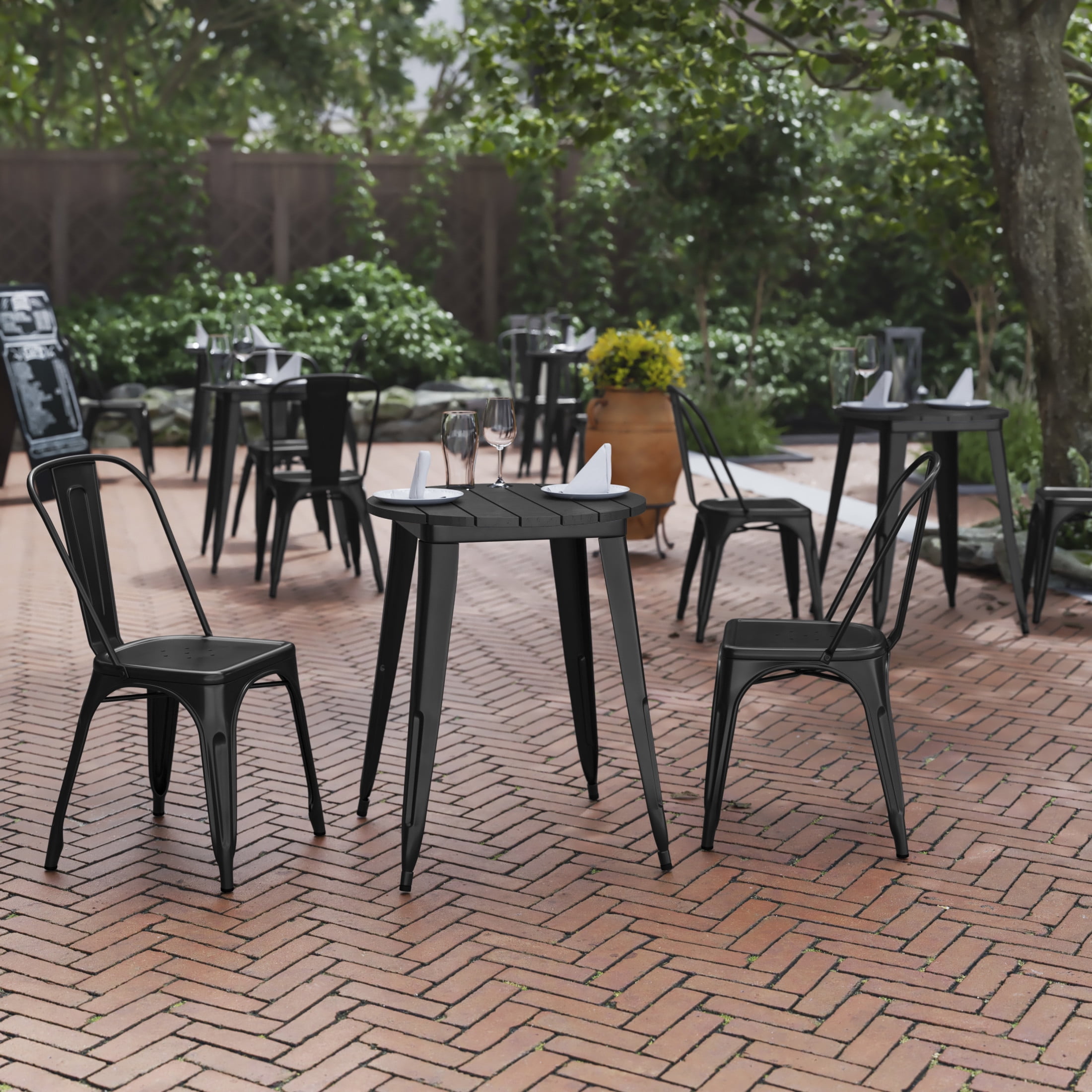 Black Round Poly Resin and Steel Indoor/Outdoor Dining Table