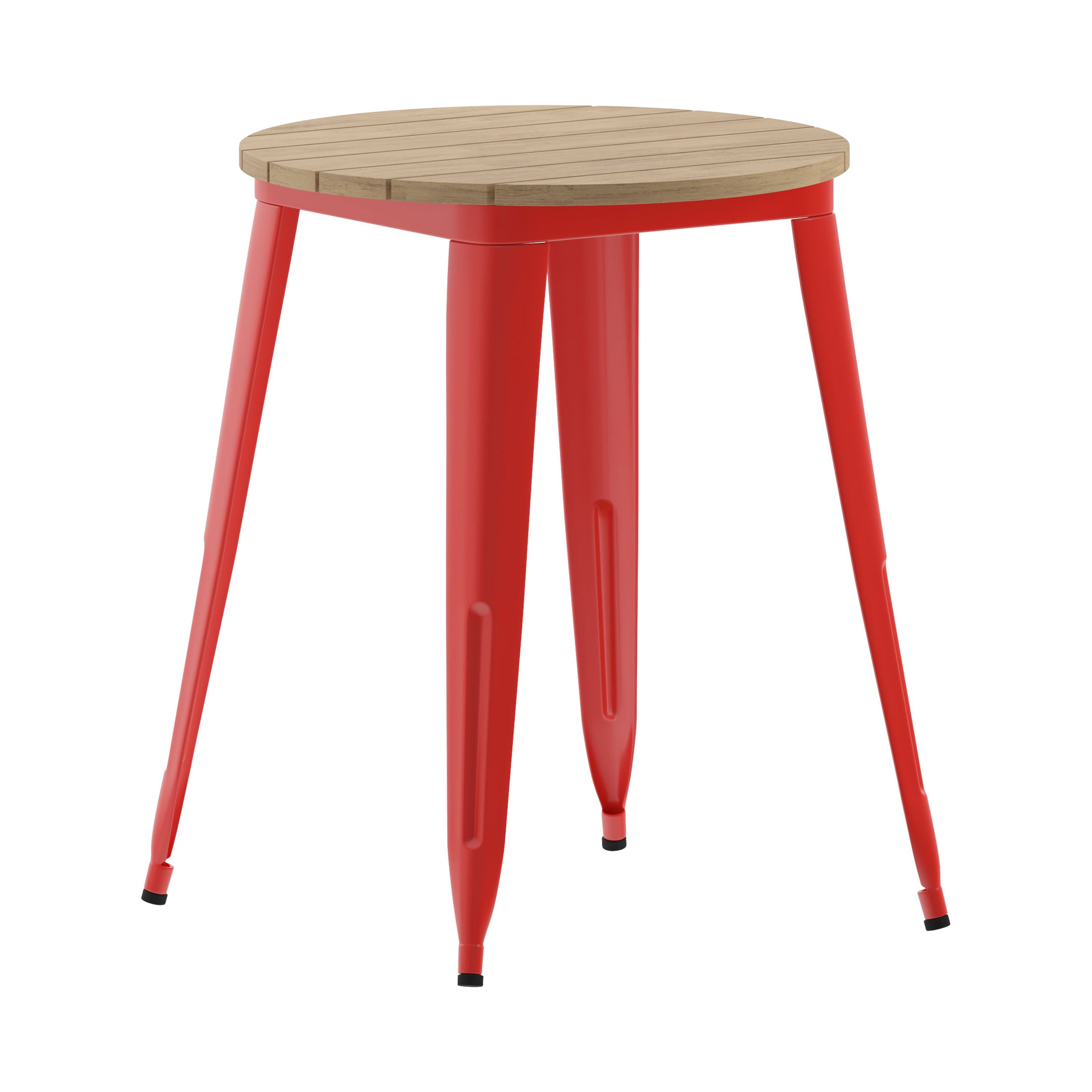 24" Round Brown Poly Resin Top Red Steel Base Dining Table