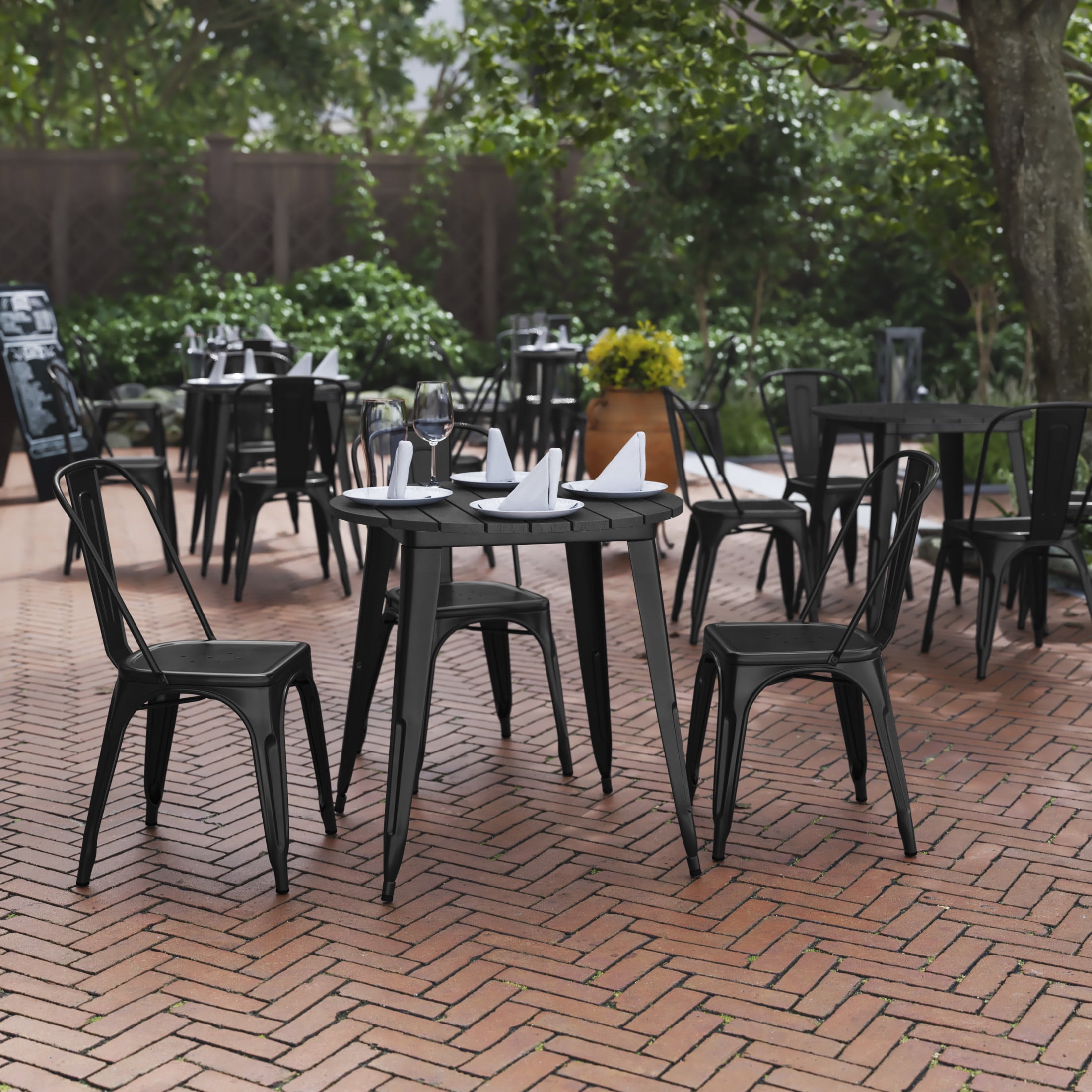 30" Round Black Poly Resin and Steel Indoor/Outdoor Dining Table