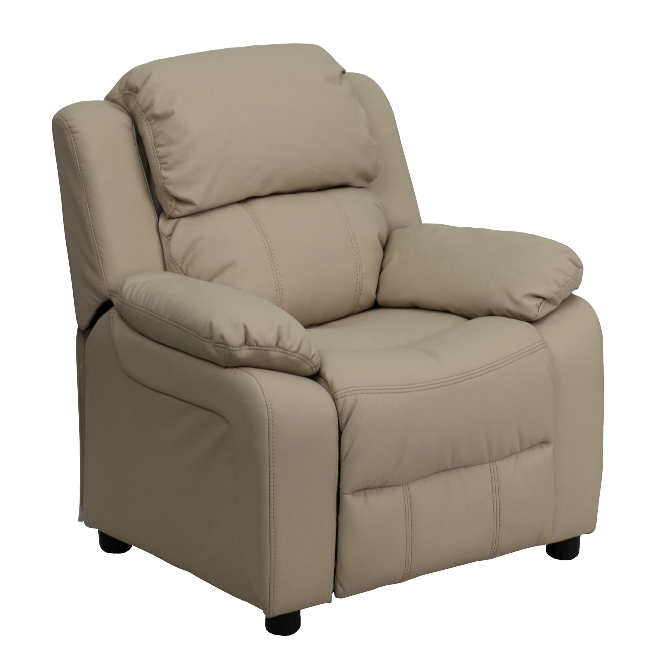 Free Shipping Flash Furniture Charlie Deluxe Padded Contemporary Beige Vinyl Kids Recliner with Storage Arms Walmart