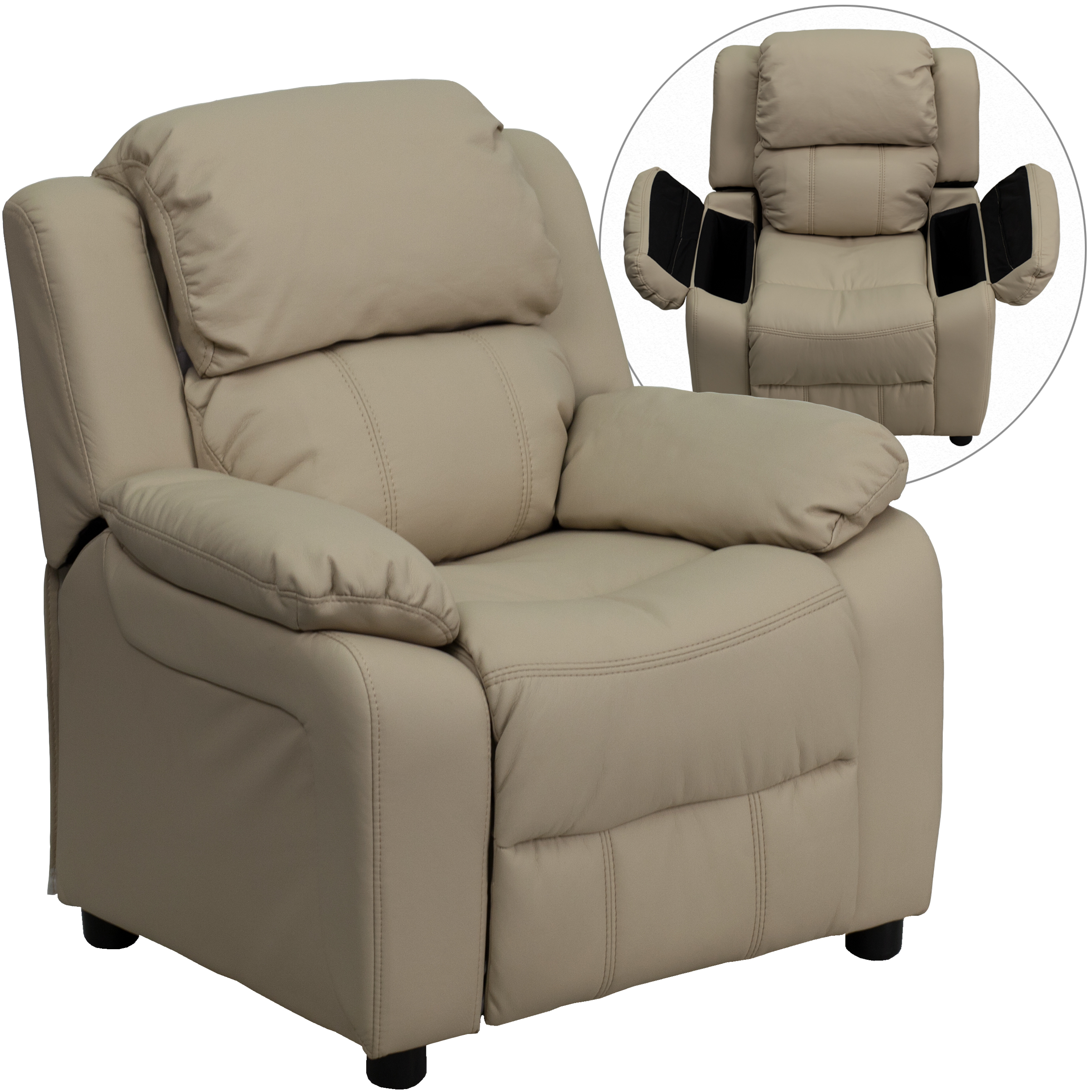 Flash Furniture Deluxe Padded Contemporary Beige Vinyl Kids Recliner with Storage Arms - image 1 of 13