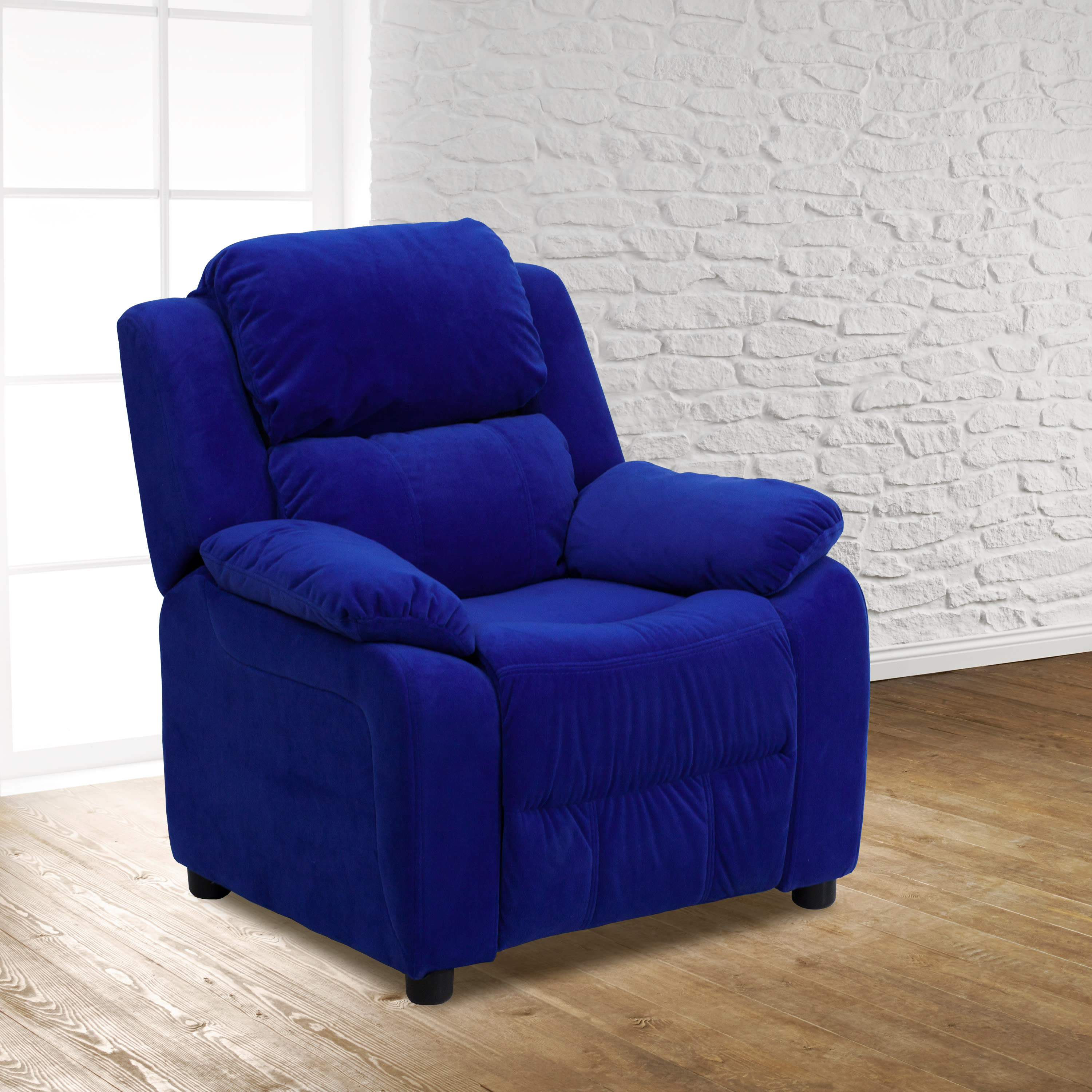 Flash Furniture Deluxe Padded Contemporary Blue Microfiber Kids Recliner with Storage Arms - image 1 of 13