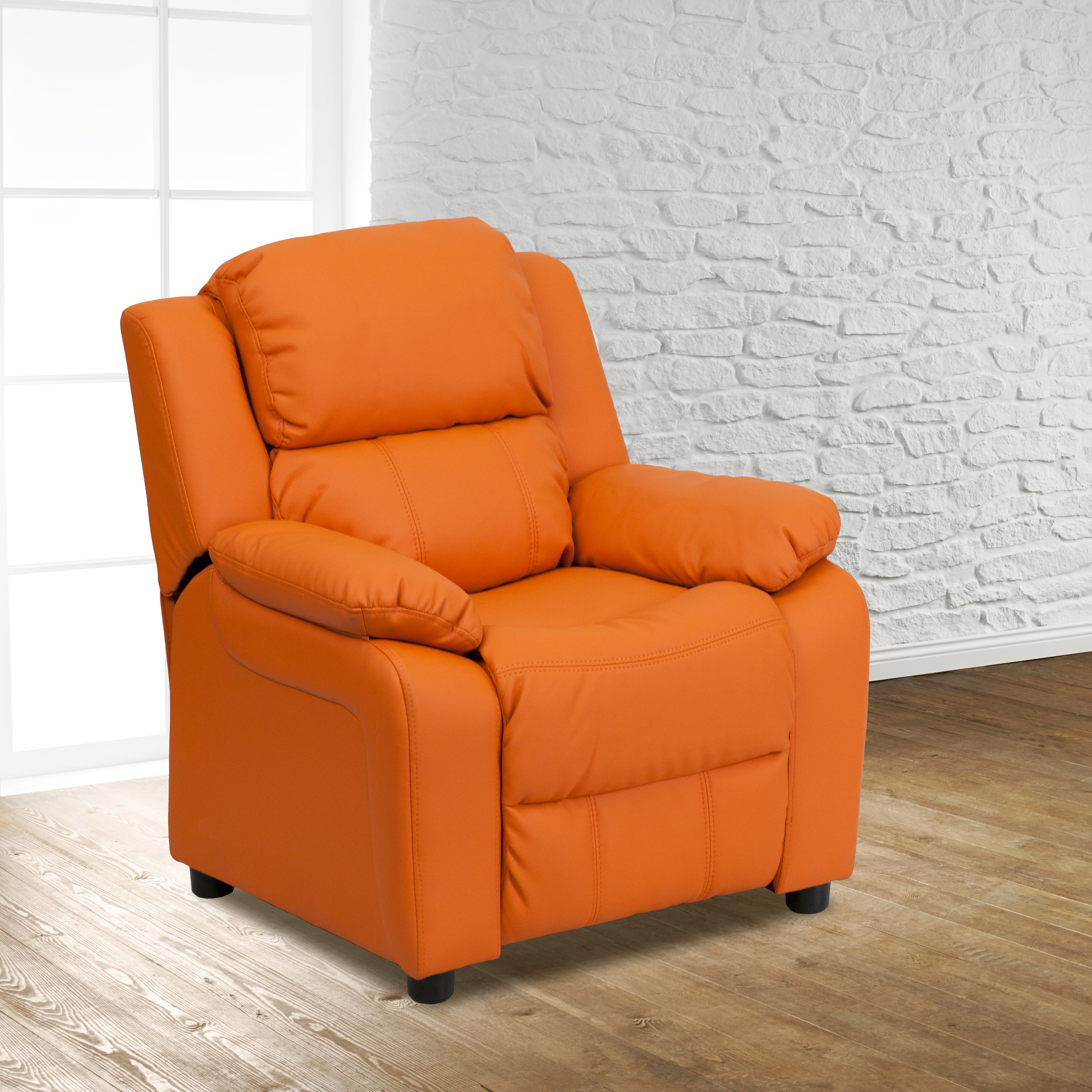 Flash Furniture Deluxe Padded Contemporary Orange Vinyl Kids Recliner with Storage Arms - image 1 of 13