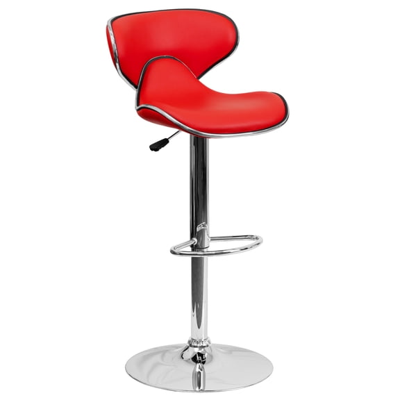 Flash Furniture Devin Contemporary Cozy Mid-Back Red Vinyl Adjustable Height Barstool with Chrome Base
