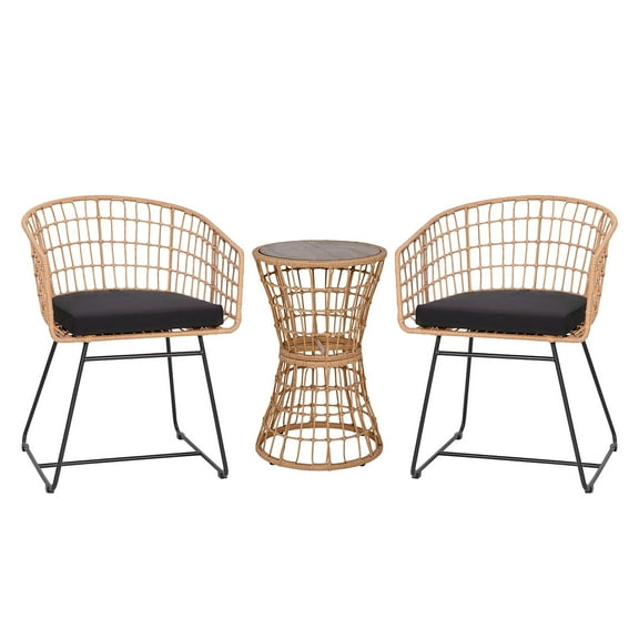 Flash Furniture Devon 3-Piece Rattan Bistro Chairs and Side Table, Natural/Black