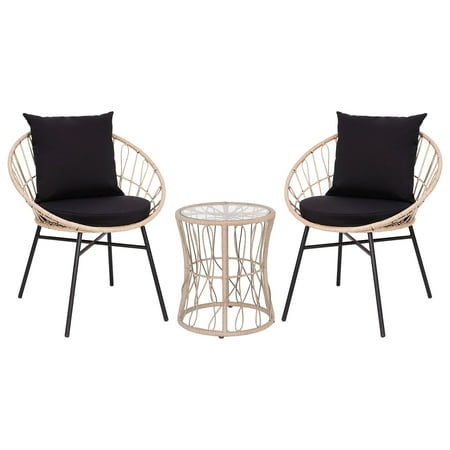 Flash Furniture Devon 3-Piece Rattan Bistro Chairs and Side Table, Tan/Black