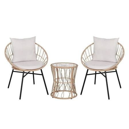 Flash Furniture Devon 3-Piece Rattan Bistro Chairs and Side Table, Tan/Light Gray