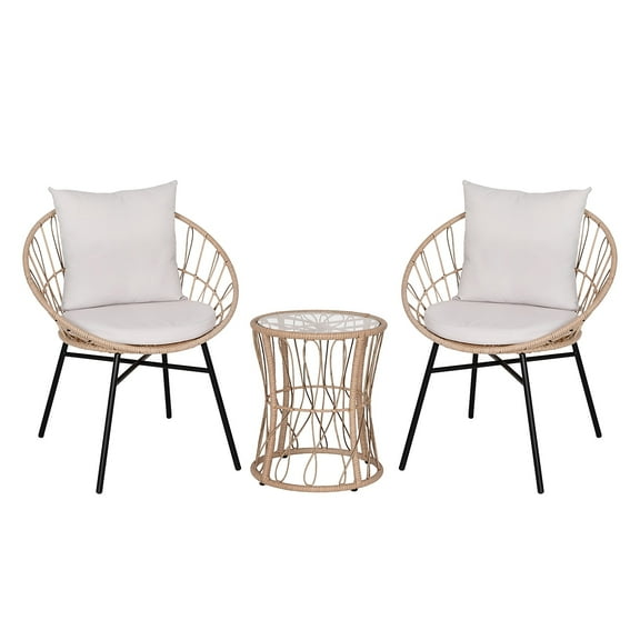 Flash Furniture Devon 3-Piece Rattan Bistro Chairs and Side Table, Tan/Light Gray