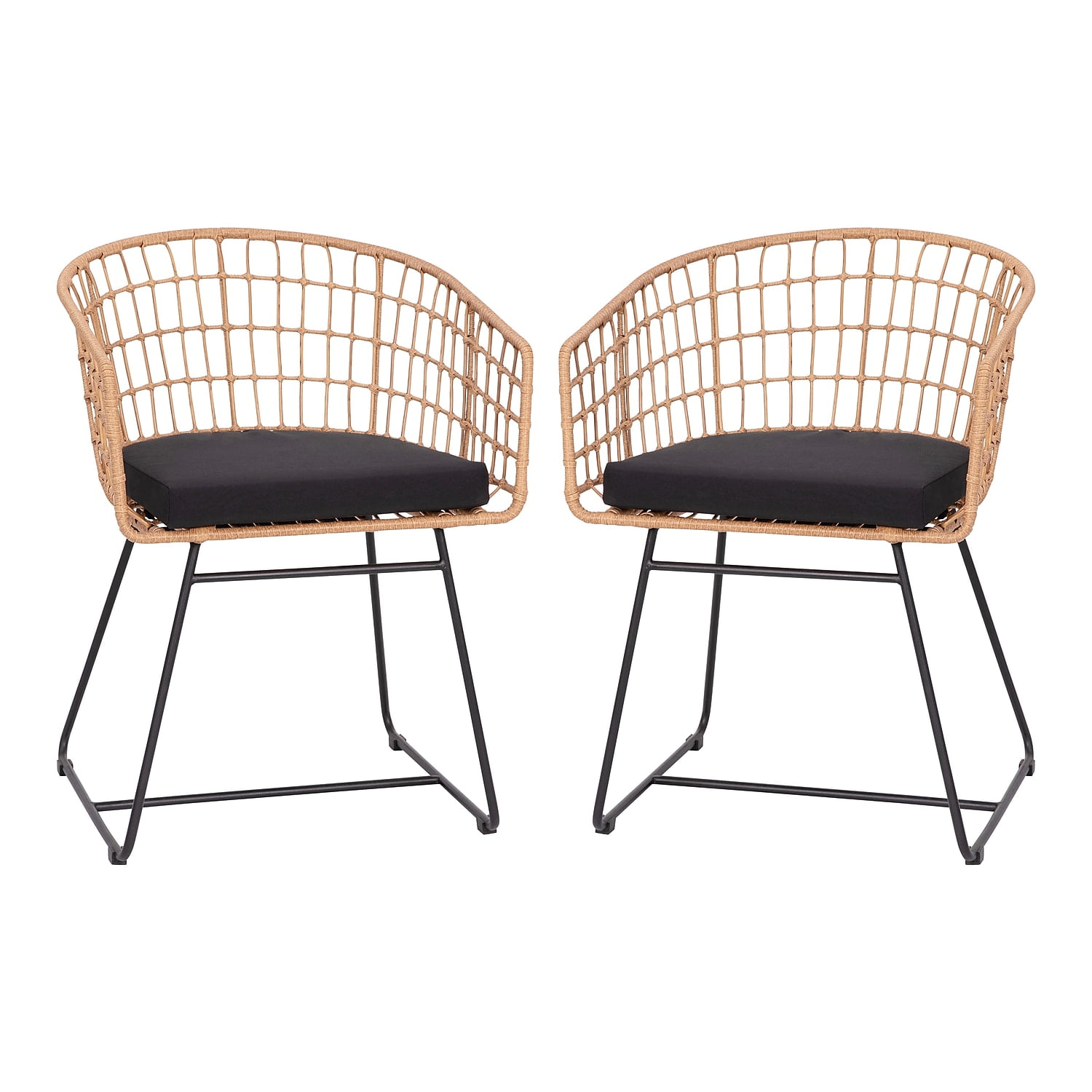 Natural Rattan Rope Patio Chair with Black Cushions