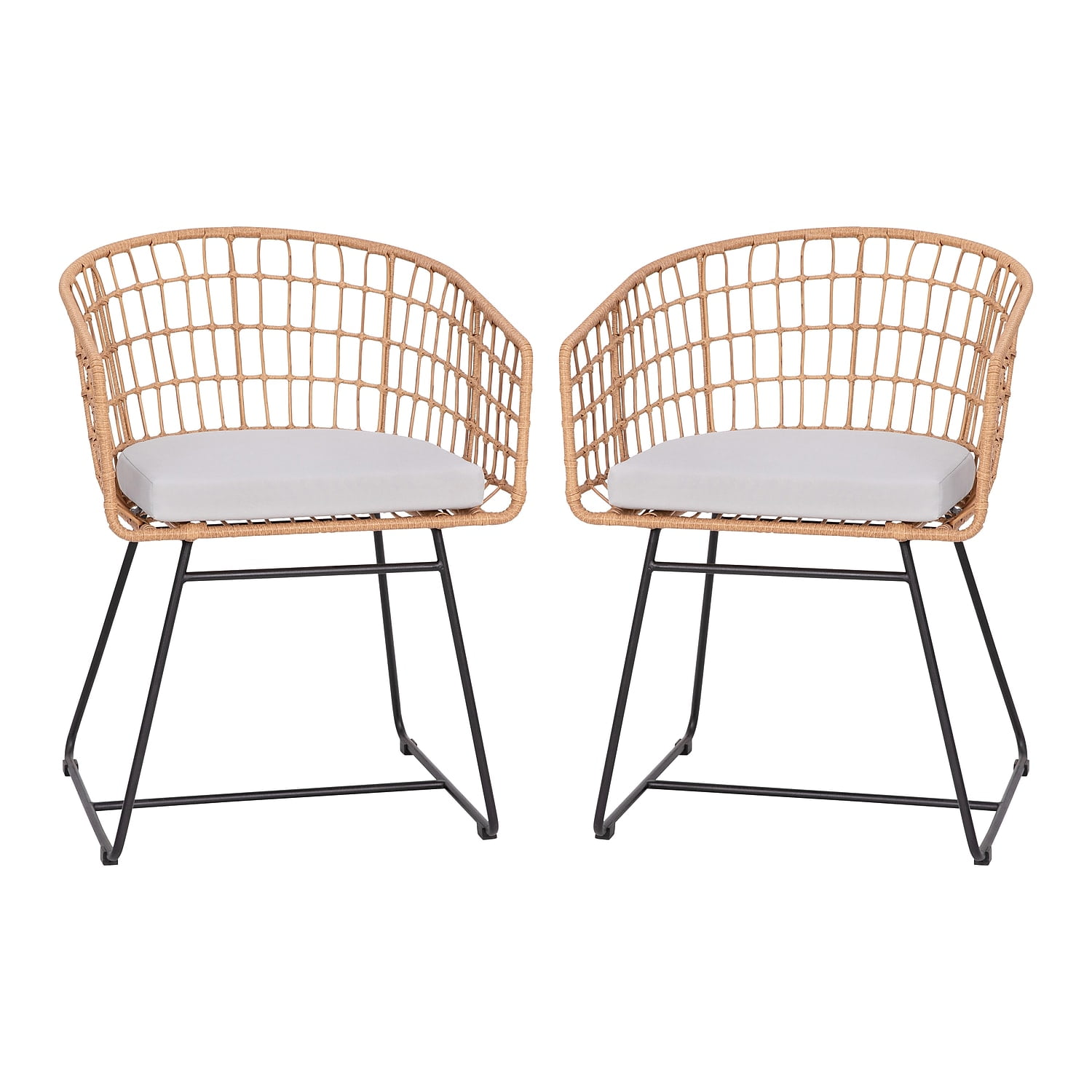Natural Rattan Rope Patio Chair with Gray Cushions