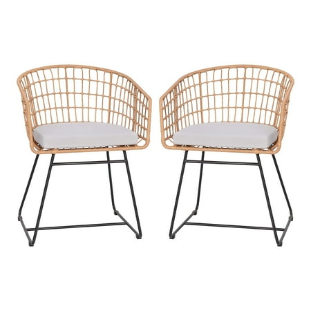 Flash Furniture Devon Wicker Patio Club Chairs, Natural/Light Gray, Set of 2