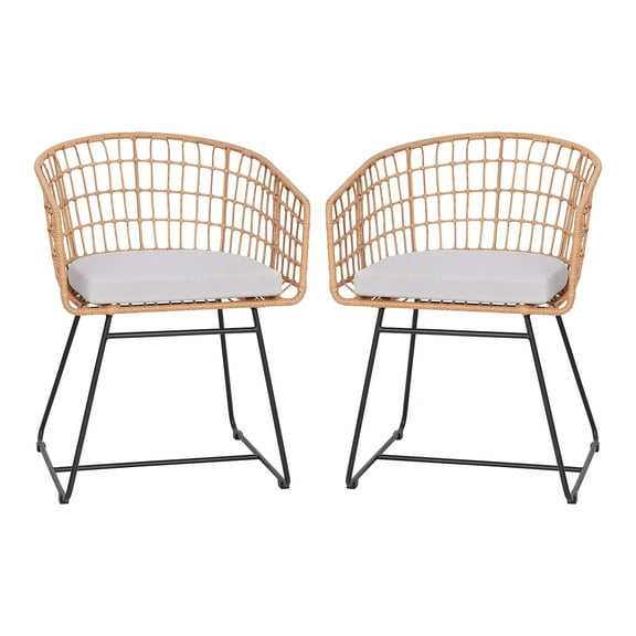 Flash Furniture Devon Wicker Patio Club Chairs, Natural/Light Gray, Set of 2