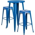 thumbnail image 1 of Flash Furniture Douglas Commercial Grade 24" Round Blue Metal Indoor-Outdoor Bar Table Set with 2 Square Seat Backless Stools, 1 of 5