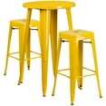 thumbnail image 1 of Flash Furniture Douglas Commercial Grade 24" Round Yellow Metal Indoor-Outdoor Bar Table Set with 2 Square Seat Backless Stools, 1 of 5