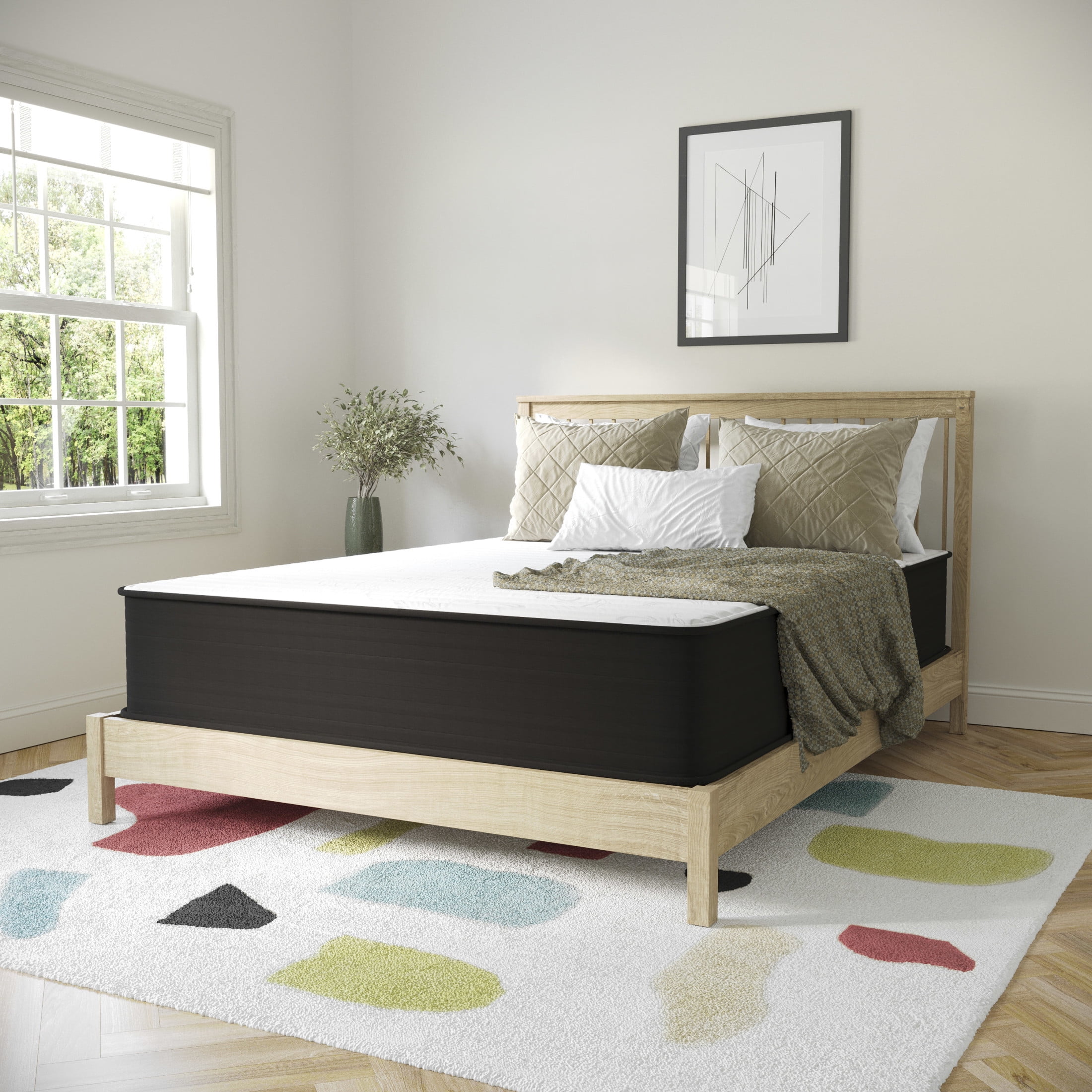 Queen 12" Black and White Hybrid Innerspring Mattress