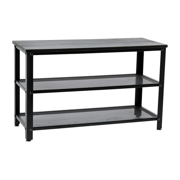 Flash Furniture Easton Iron/Wood 3-Tier Wooden Entryway Bench Blackwash/Black (HGWAB3TBLKWSH)