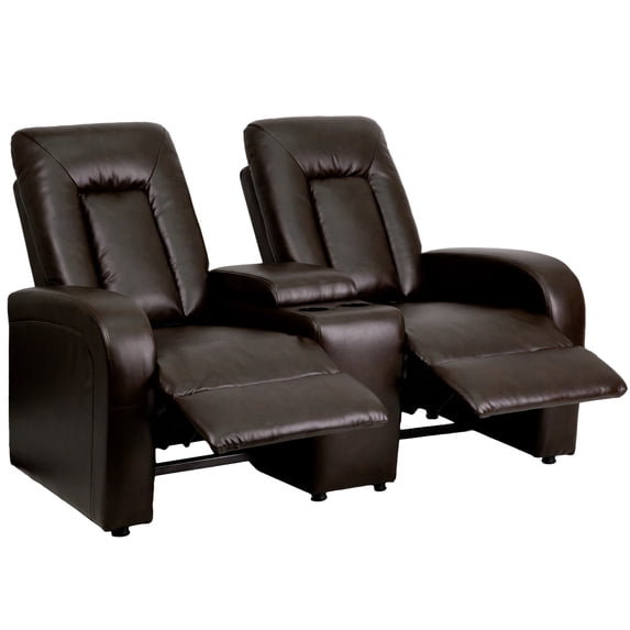 Flash Furniture Eclipse Series 2-Seat Reclining Brown LeatherSoft Theater Seating Unit with Cup Holders