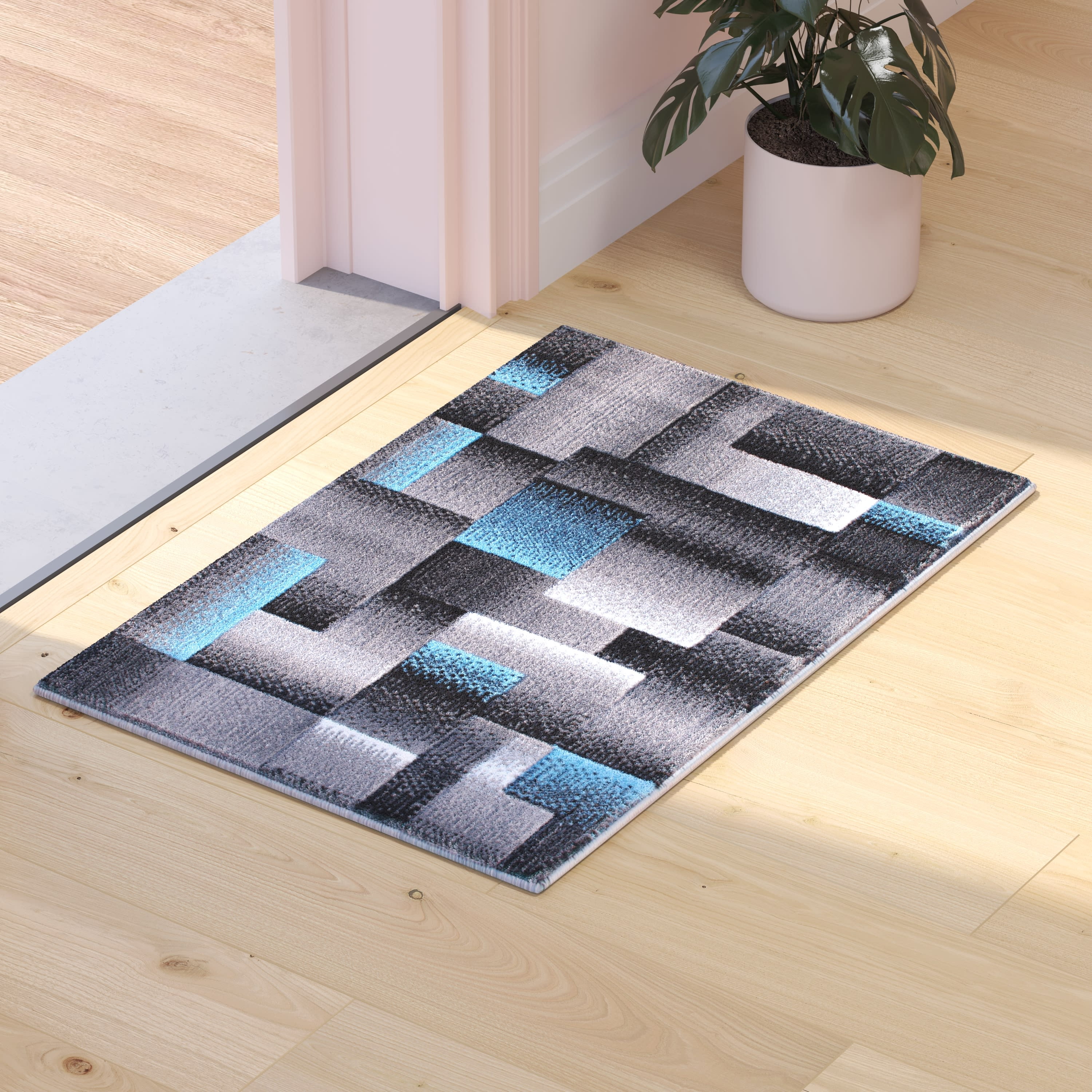 Elio Blue and Gray Rectangular Synthetic Area Rug