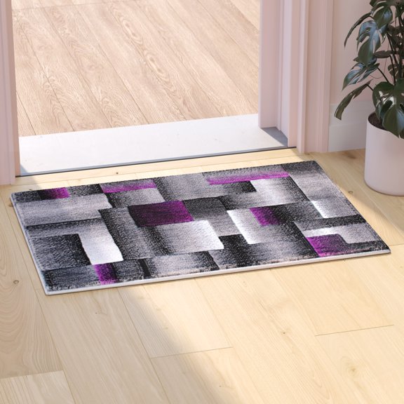 Flash Furniture Elio Rectangular Contemporary Black, Grey, Purple Area Rug, 2' x 3'