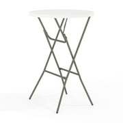 Flash Furniture Elon 2.6' Round Plastic Folding Bar Height Table for Commercial Events, White
