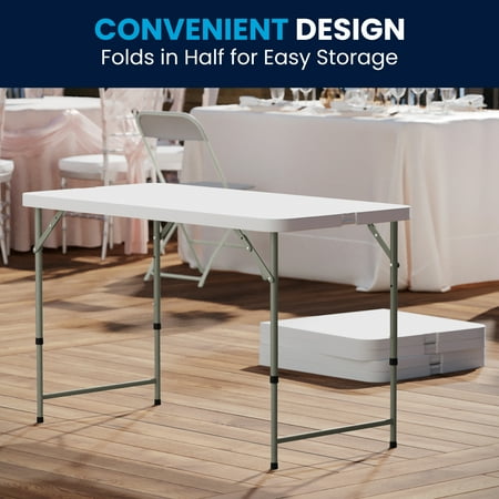 Flash Furniture Elon 4-Foot Height Adjustable Bi-Fold Granite White Plastic Folding Table - Set of 5