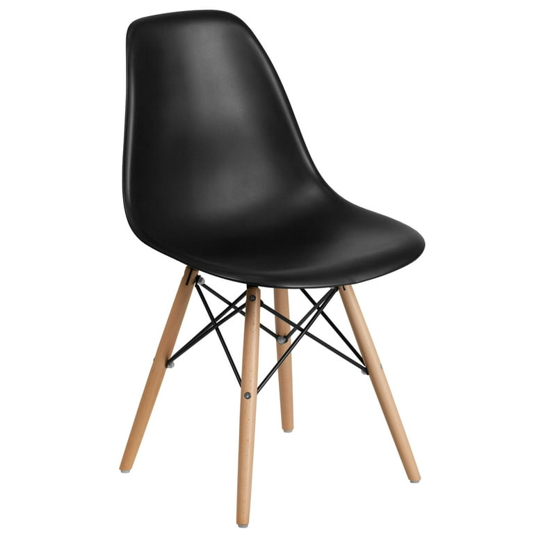 Flash Furniture Elon Series Black Plastic Chair with Wooden Legs for Versatile Kitchen Dining Room Living Room Library or Desk Use