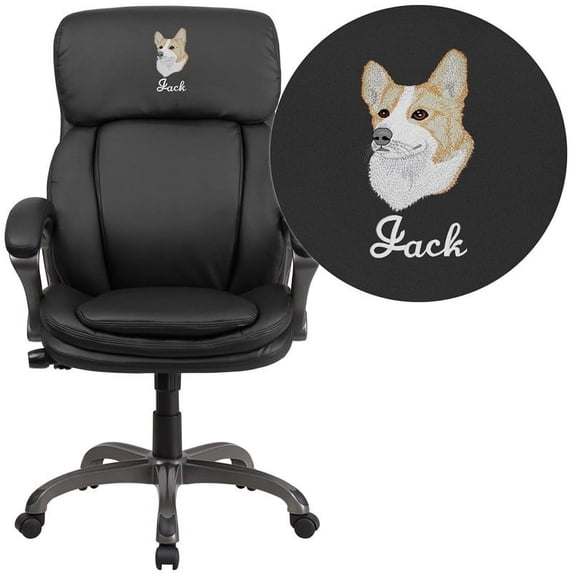 Flash Furniture Embroidered High Back Black Leather Executive Swivel Office Chair with Lumbar Support Knob