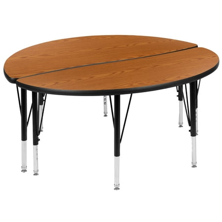 Flash Furniture Emmy 2 Piece 47.5" Circle Wave Flexible Oak Thermal Laminate Activity Table Set - Height Adjustable Short Legs