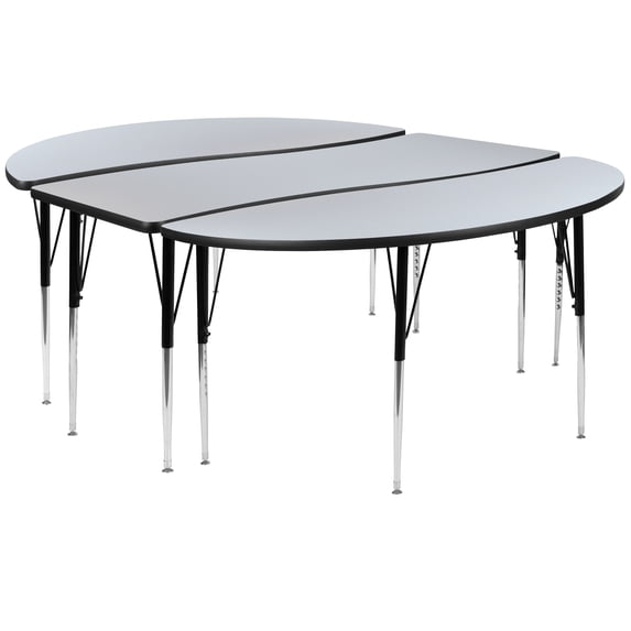 Flash Furniture Emmy 2 Piece 86" Oval Wave Flexible Grey Thermal Laminate Activity Table Set - Standard Height Adjustable Legs