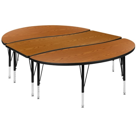 Flash Furniture Emmy 2 Piece 86" Oval Wave Flexible Oak Thermal Laminate Activity Table Set - Height Adjustable Short Legs