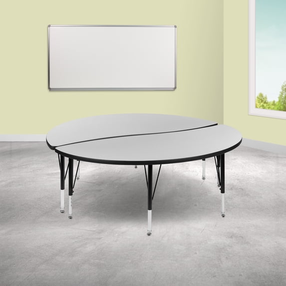 Flash Furniture Emmy 2 Piece Emmy 60" Circle Wave Flexible Grey Thermal Laminate Activity Table Set - Height Adjustable Short Legs