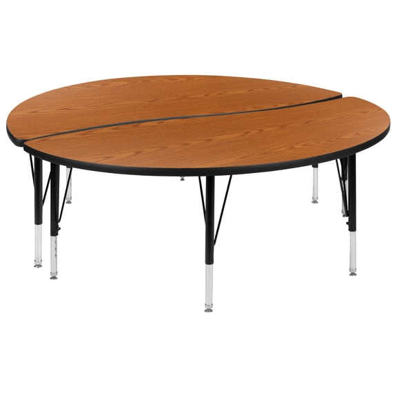 Flash Furniture Emmy 2 Piece Emmy 60" Circle Wave Flexible Oak Thermal Laminate Activity Table Set - Height Adjustable Short Legs