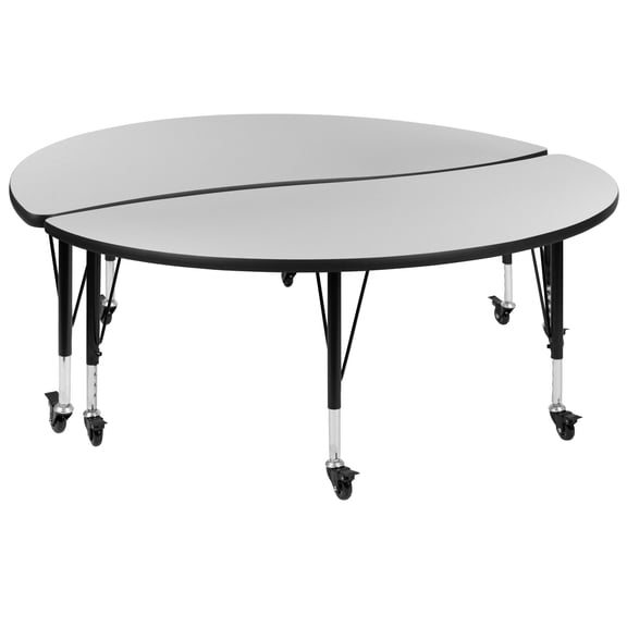 Flash Furniture Emmy 2 Piece Mobile Emmy 60" Circle Wave Flexible Grey Thermal Laminate Kids Adjustable Activity Table Set