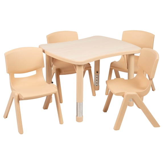 Flash Furniture Emmy 21.875"W x 26.625"L Rectangular Natural Plastic Height Adjustable Activity Table Set with 4 Chairs