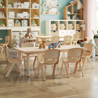Flash Furniture Emmy 24"W x 48"L Rectangular Natural Plastic Height Adjustable Activity Table Set with 6 Chairs