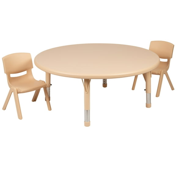 Flash Furniture Emmy 45" Round Natural Plastic Height Adjustable Activity Table Set with 2 Chairs
