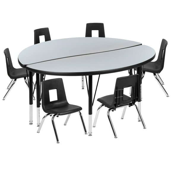 Flash Furniture Emmy 47.5" Circle Wave Flexible Laminate Activity Table Set with 14" Student Stack Chairs, Grey/Black