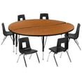 thumbnail image 1 of Flash Furniture Emmy 60" Circle Wave Flexible Laminate Activity Table Set with 12" Student Stack Chairs, Oak/Black, 1 of 12