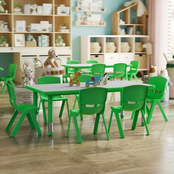 Flash Furniture Emmy Adjustable Classroom Activity Table for Kids with 6 Chairs, Green