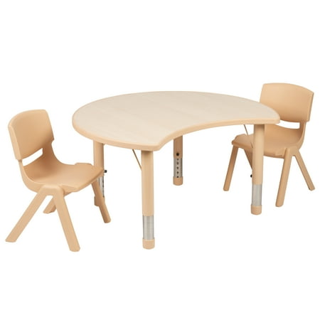 Flash Furniture Emmy Preschool Crescent 3-Pcs Outdoor Activity Table and Chair Set, Natural